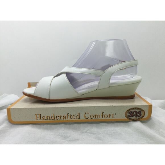 SAS Caress White Strap Wedge Sandal Womens 9.5N Comfort Sandal NIB - Picture 1 of 10